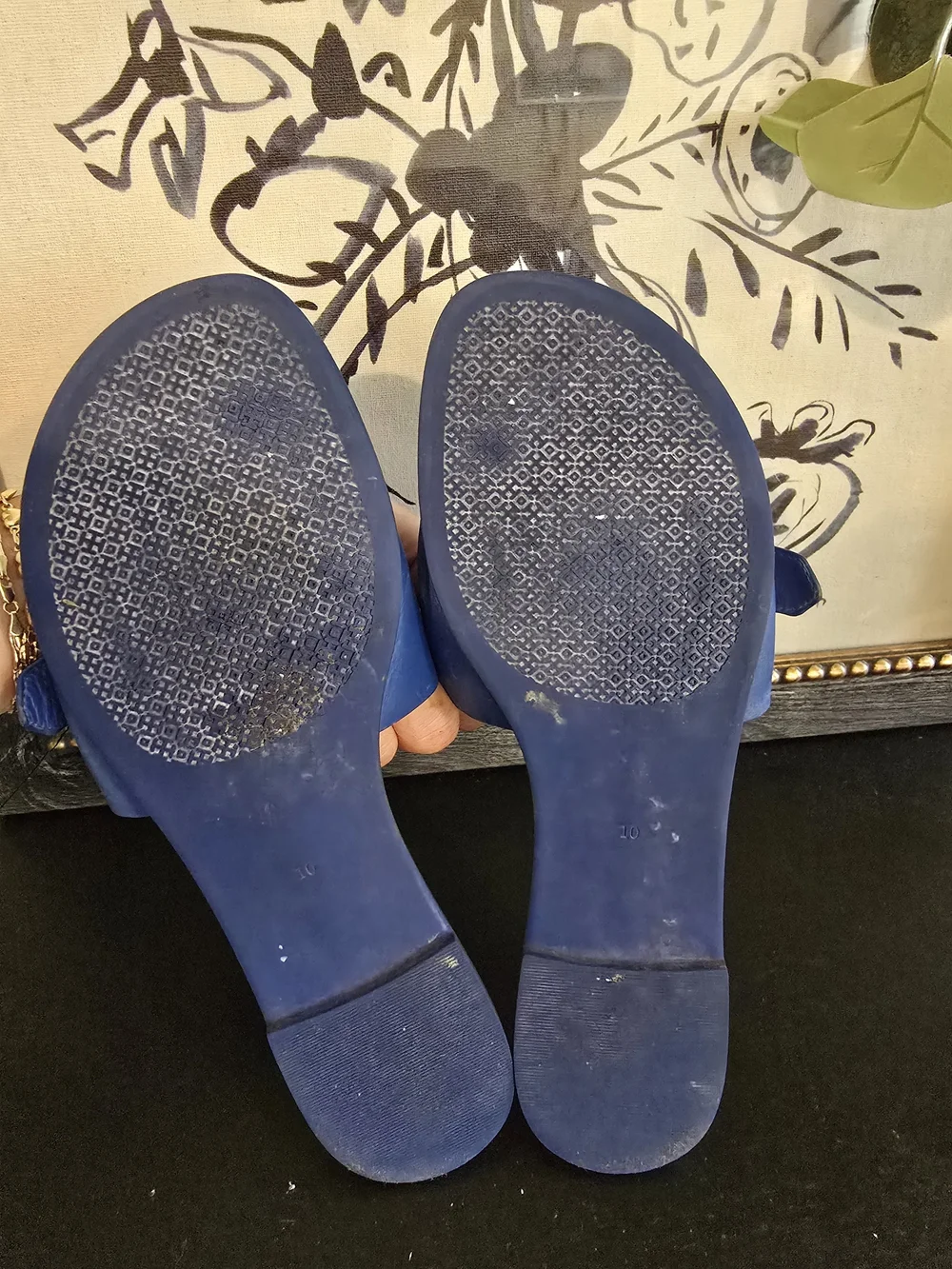Tory Burch Women’s Melinda Slide Sandals Blue Leather Logo 10
